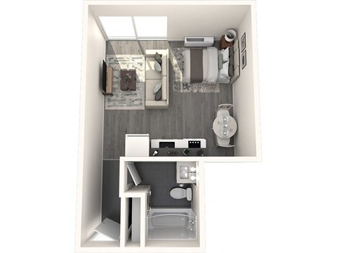 a floor plan of a small apartment with a kitchen and living room